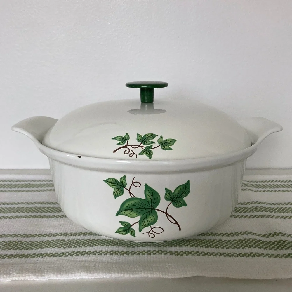 Vintage Green Ivy PRIZER-WARE 2 QT Cast Iron Casserole Dish w/ Cover Lid